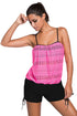 Sexy Pink Lace Overly Black 2pcs Bandeau Tankini Swimsuit
